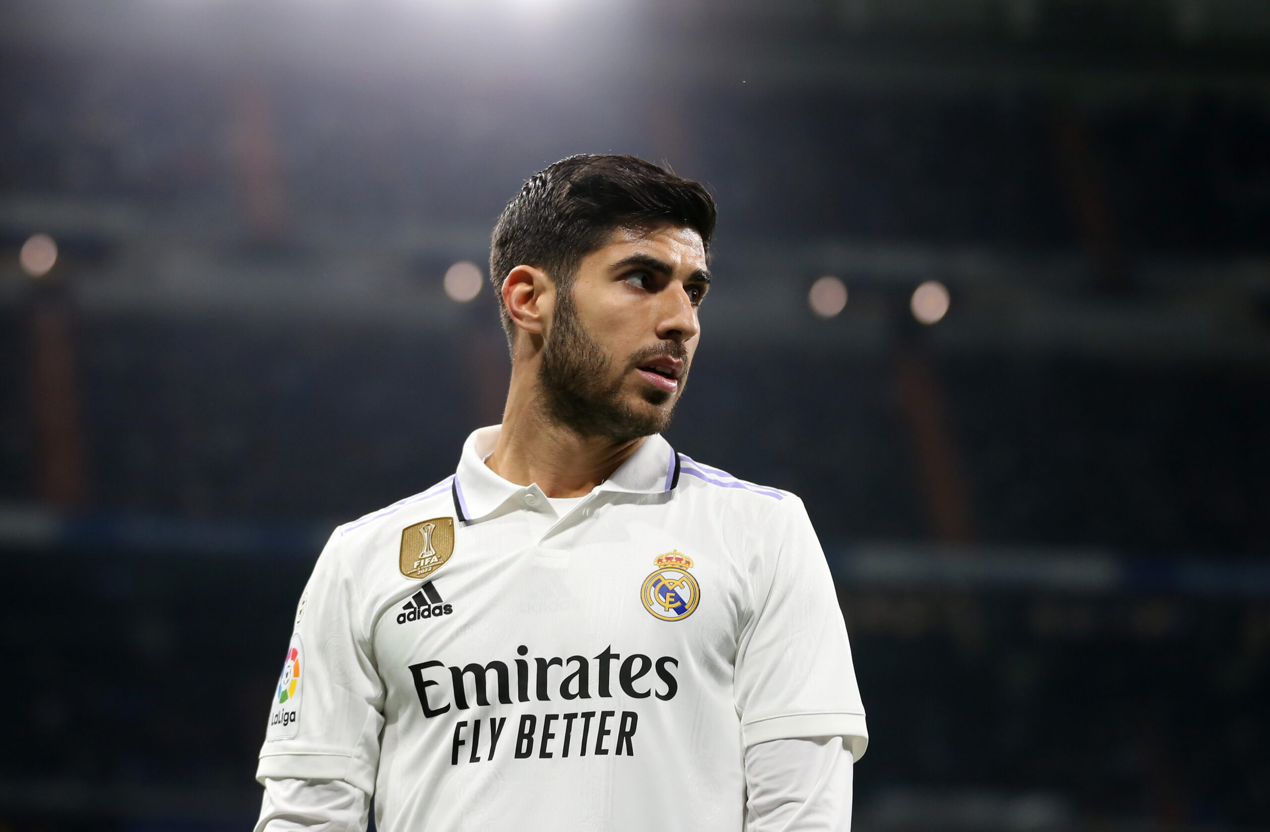 MADRID, SPAIN - FEBRUARY 15: Marco Asensio of Real Madrid looks on during the LaLiga Santander match between Real Madrid CF and Elche CF at Estadio Santiago Bernabeu on February 15, 2023 in Madrid, Spain.