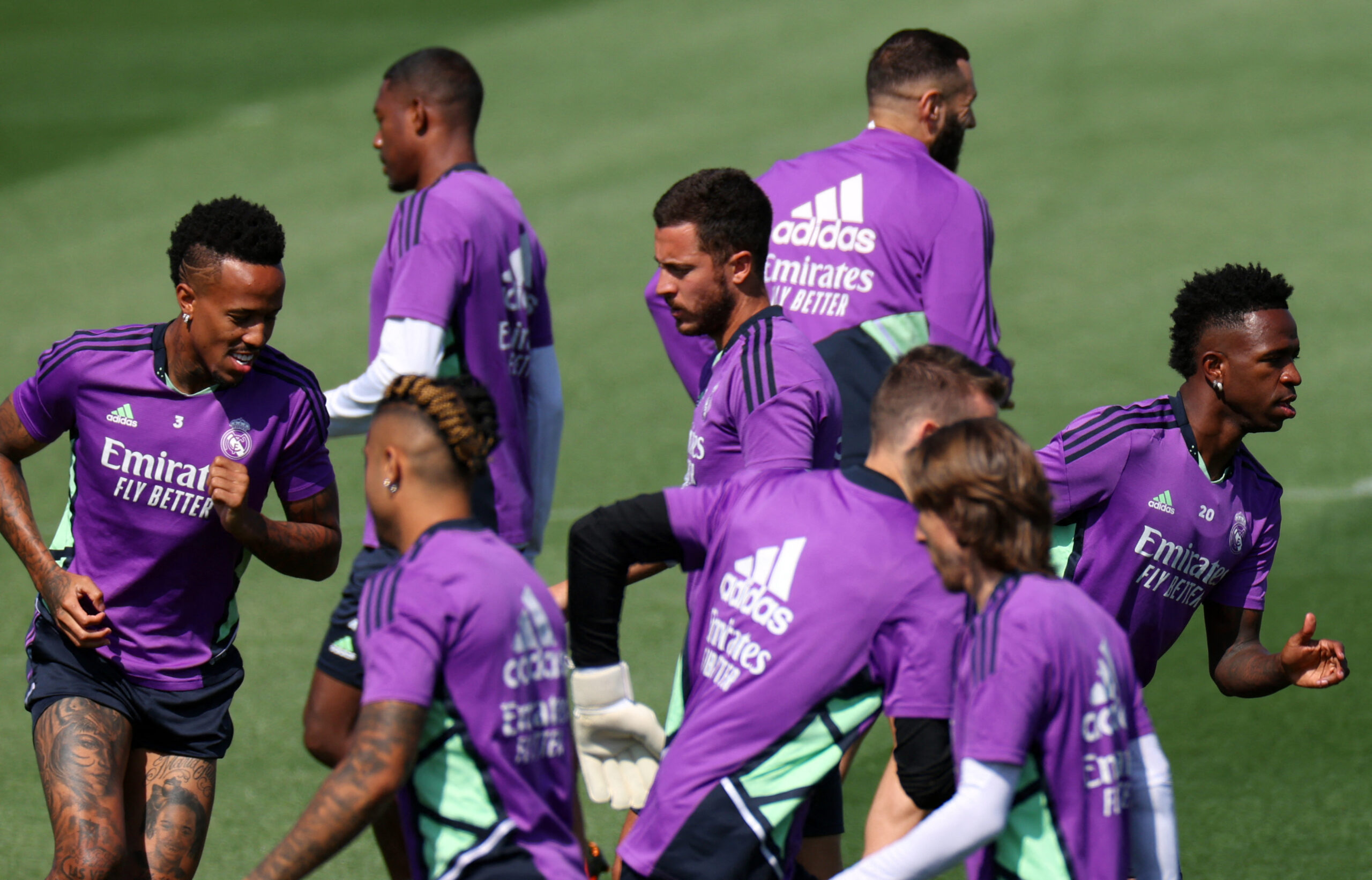 Real Madrid's players attend a training session at the Real Madrid City training complex in Valdebebas, outskirts of Madrid on June 3, 2023.
