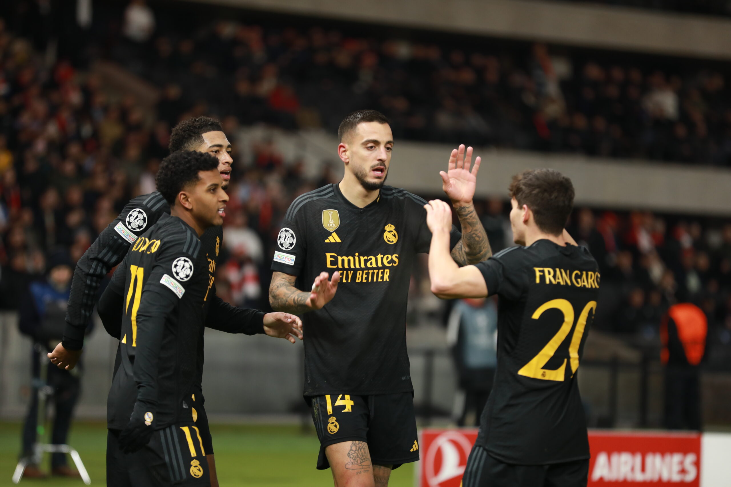 BERLIN, GERMANY - DECEMBER 12: Joselu of Real Madrid celebrates after scoring his team's second goal during the UEFA Champions League match between 1. FC Union Berlin and Real Madrid CF at Olympiastadion on December 12, 2023 in Berlin, Germany.