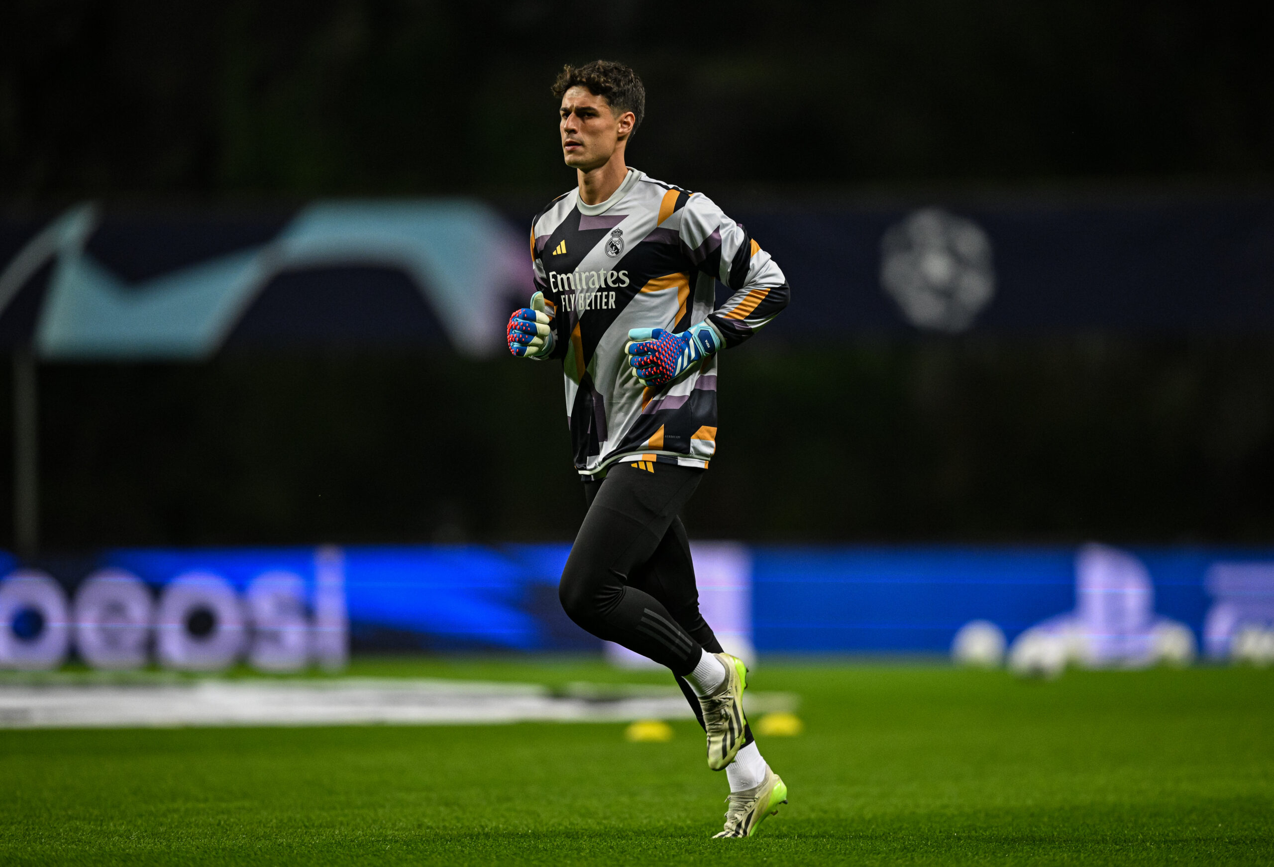BRAGA, PORTUGAL - OCTOBER 24: Kepa Arrizabalaga of Real Madrid in action during the warmup prior to UEFA Champions League match between SC Braga and Real Madrid at Estadio Municipal de Braga on October 24, 2023 in Braga, Portugal.