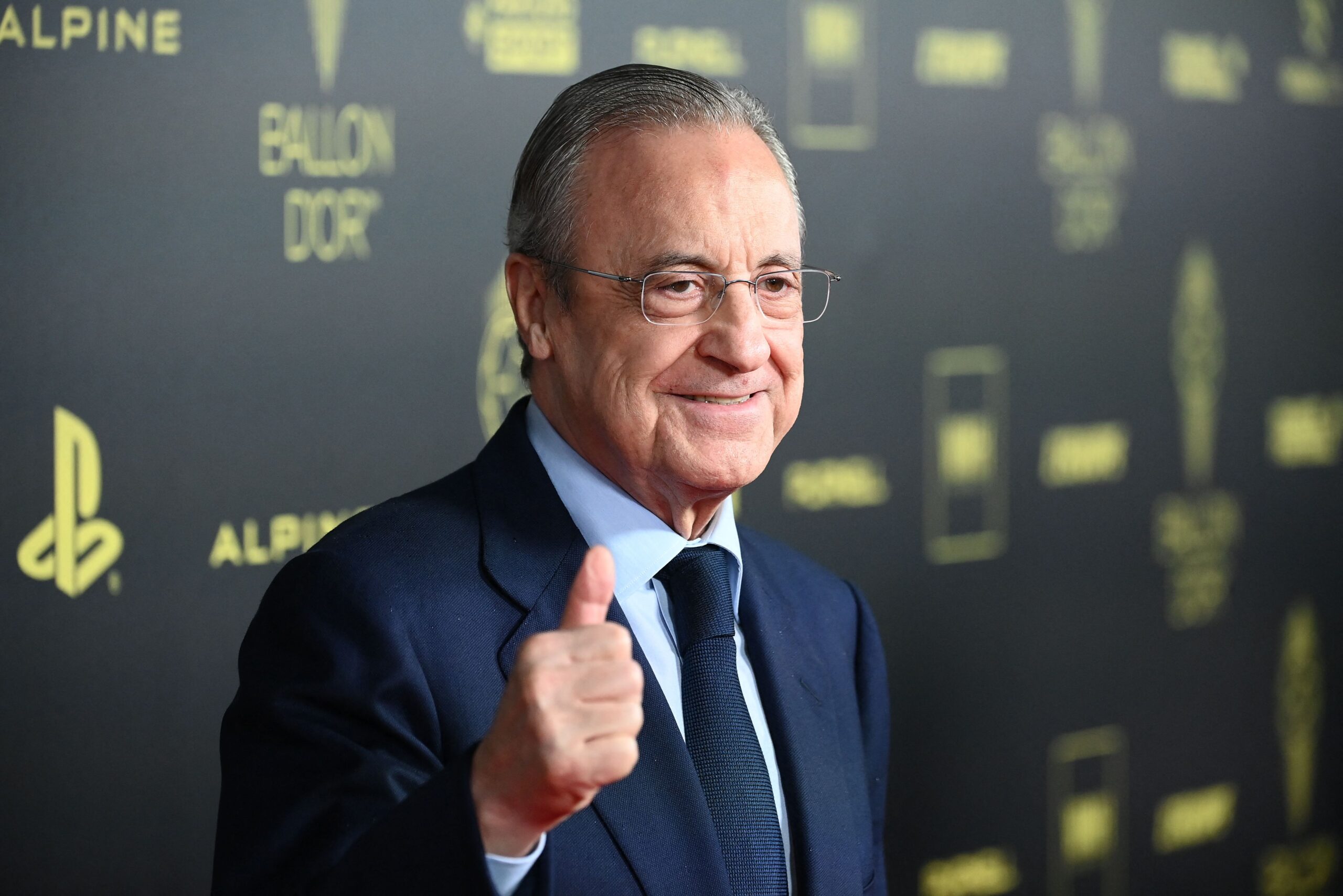 Real Madrid's Spanish president Florentino Perez poses upon arrival to attend the 2022 Ballon d'Or France Football award ceremony at the Theatre du Chatelet in Paris on October 17, 2022.