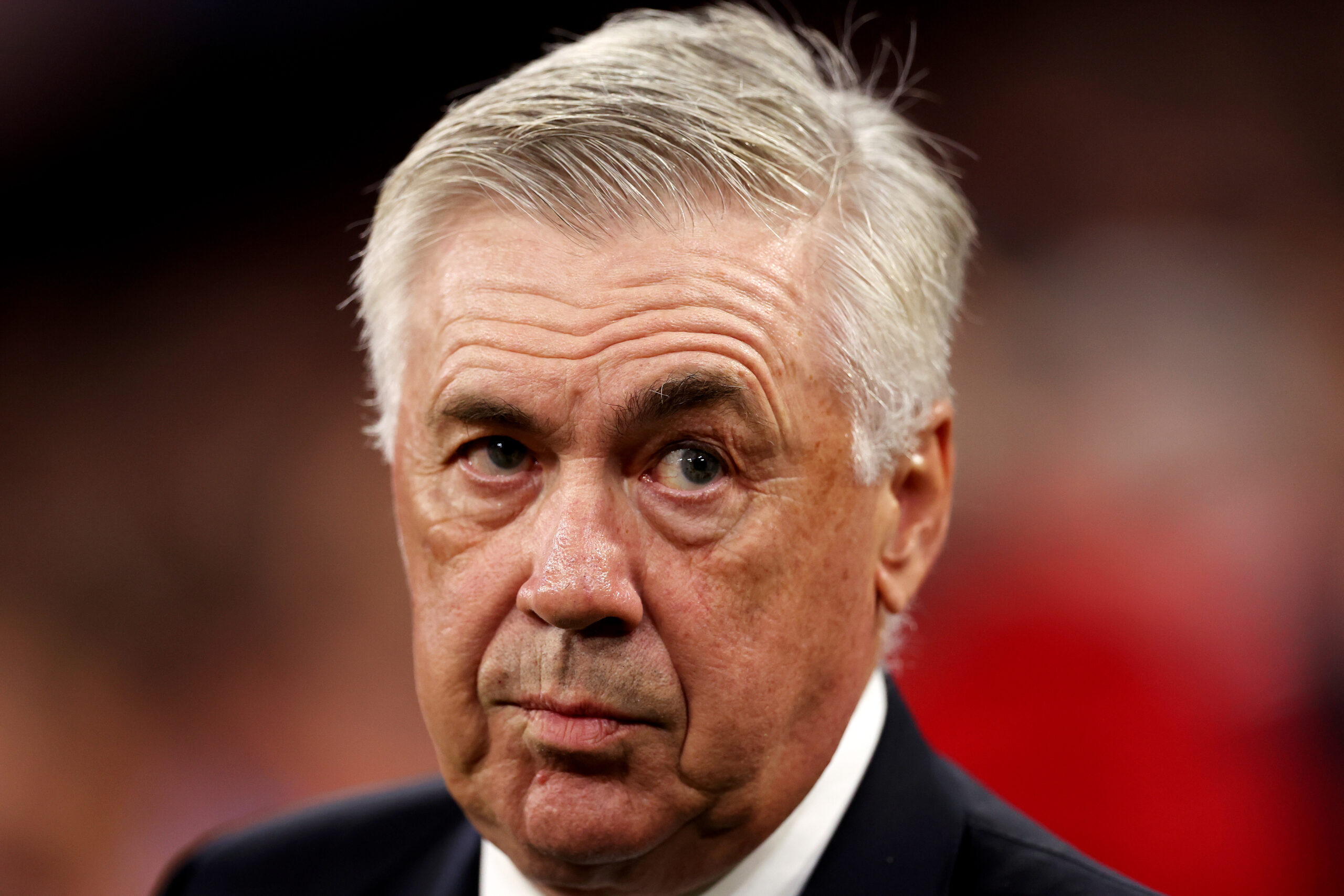 MUNICH, GERMANY - APRIL 30: Carlo Ancelotti, Head Coach of Real Madrid, looks on prior to the UEFA Champions League semi-final first leg match between FC Bayern München and Real Madrid at Allianz Arena on April 30, 2024 in Munich, Germany.