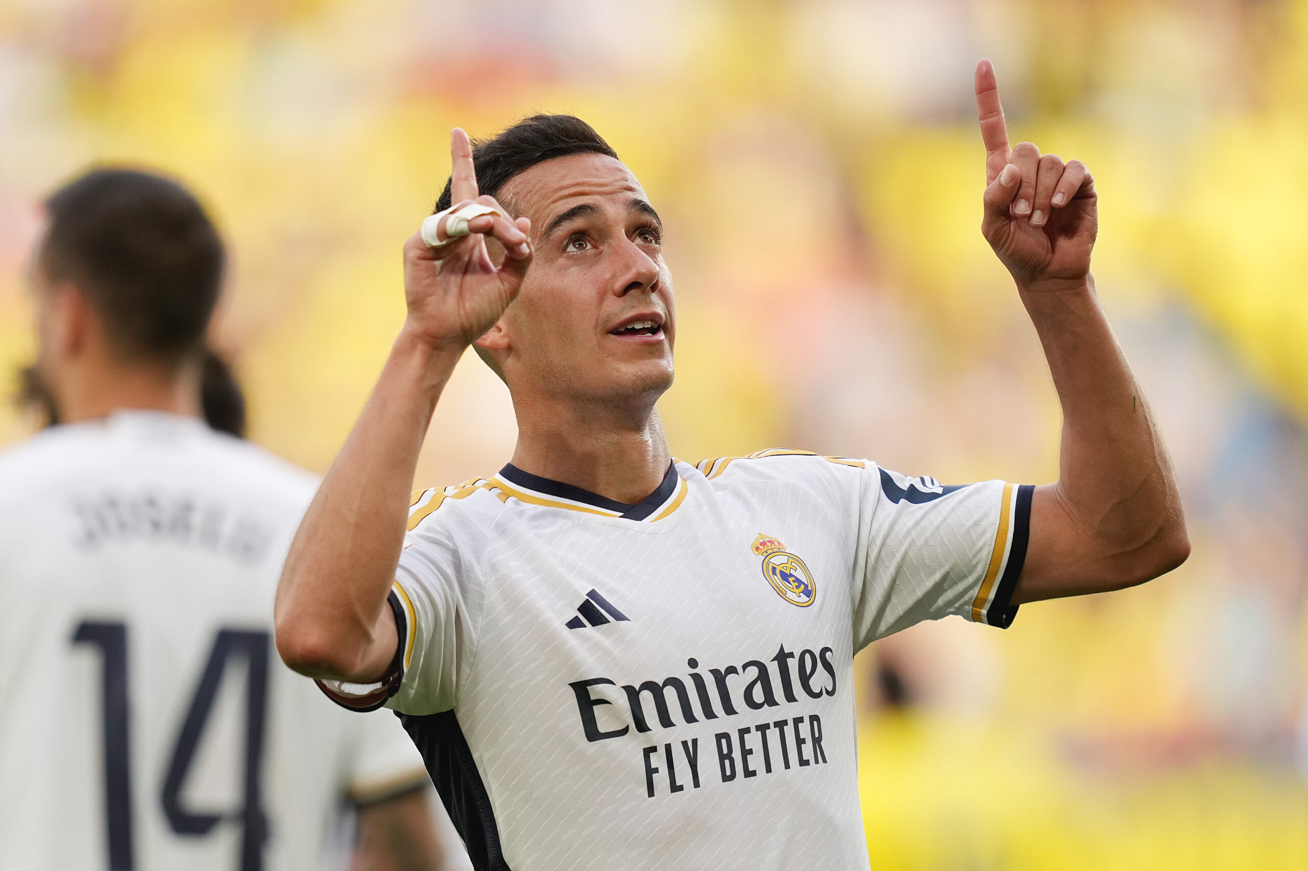 VILLARREAL, SPAIN - MAY 19: Lucas Vazquez of Real Madrid celebrates scoring his team's third goal during the LaLiga EA Sports match between Villarreal CF and Real Madrid CF at Estadio de la Ceramica on May 19, 2024 in Villarreal, Spain.