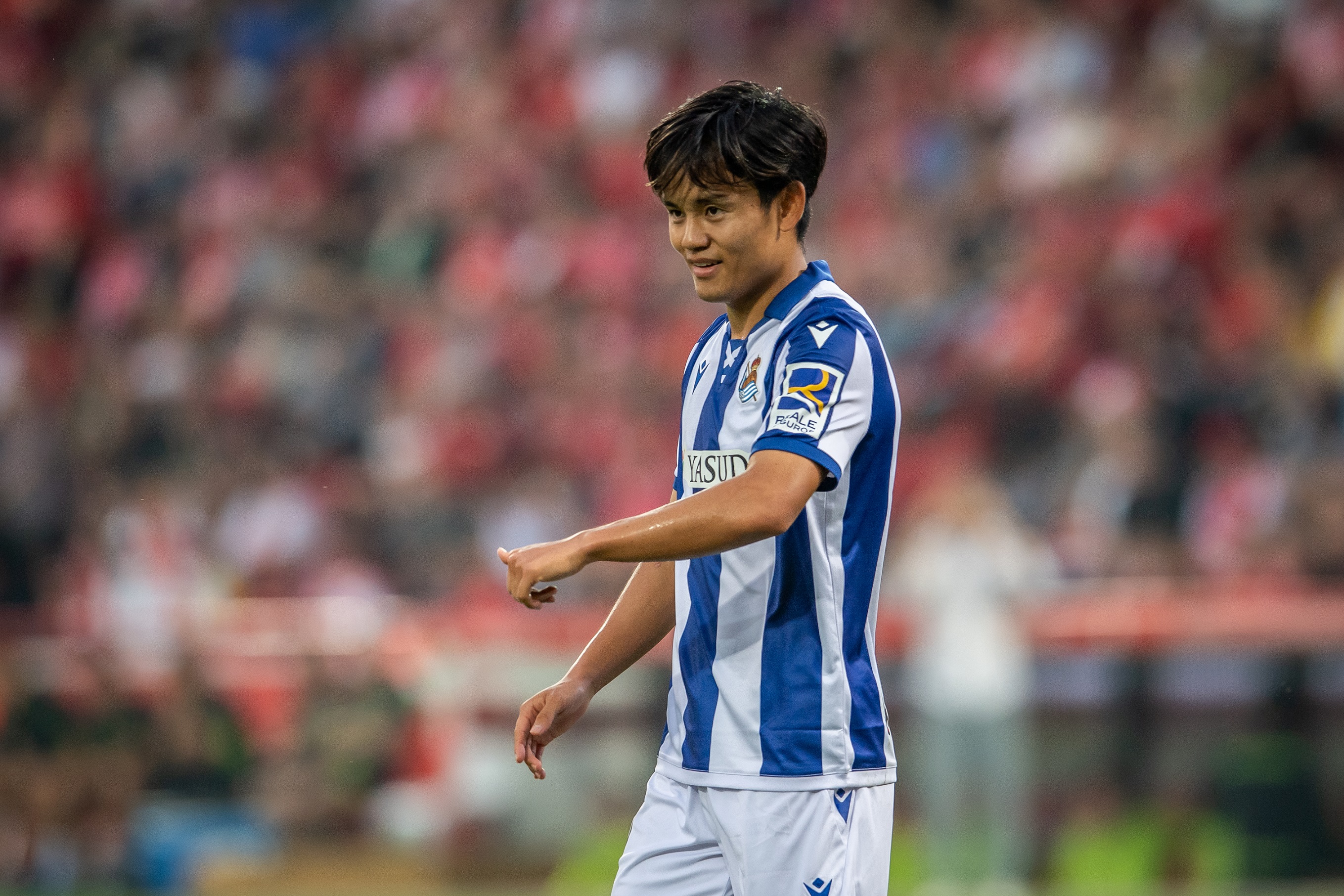 BERLIN, GERMANY - AUGUST 09: Takefusa Kubo of Real Sociedad during the pre-season friendly match between 1. FC Union Berlin and Real Sociedad at An der Alten Foersterei on August 09, 2024 in Berlin, Germany.