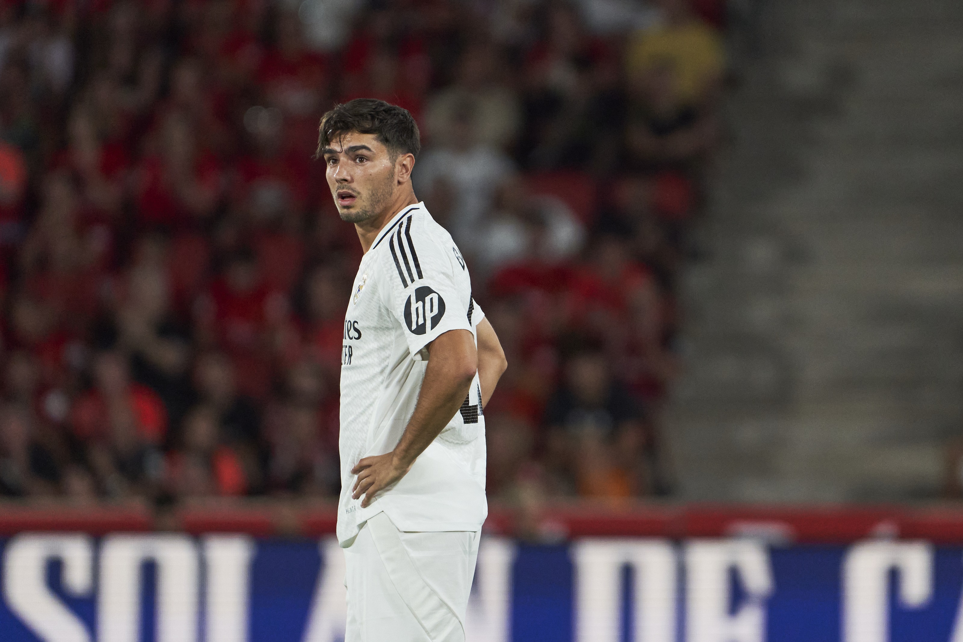 MALLORCA, SPAIN - AUGUST 18: Brahim Diaz of Real Madrid looks on during the La Liga match between RCD Mallorca and Real Madrid CF at Estadi de Son Moix on August 18, 2024 in Mallorca, Spain.