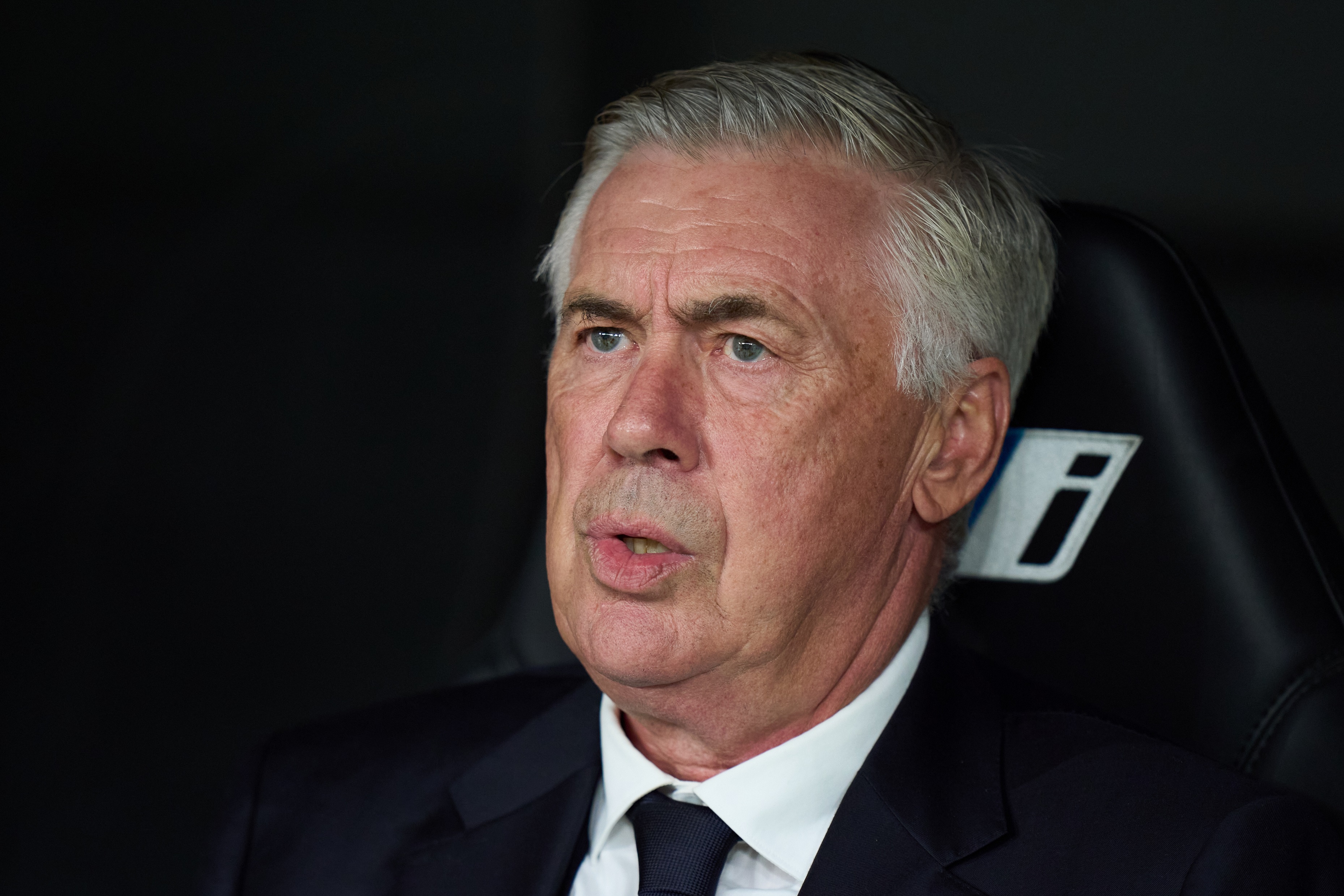 MADRID, SPAIN - AUGUST 25: Carlo Ancelotti, Head Coach of Real Madrid, looks on prior the La Liga match between Real Madrid CF and Real Valladolid CF at Estadio Santiago Bernabeu on August 25, 2024 in Madrid, Spain.