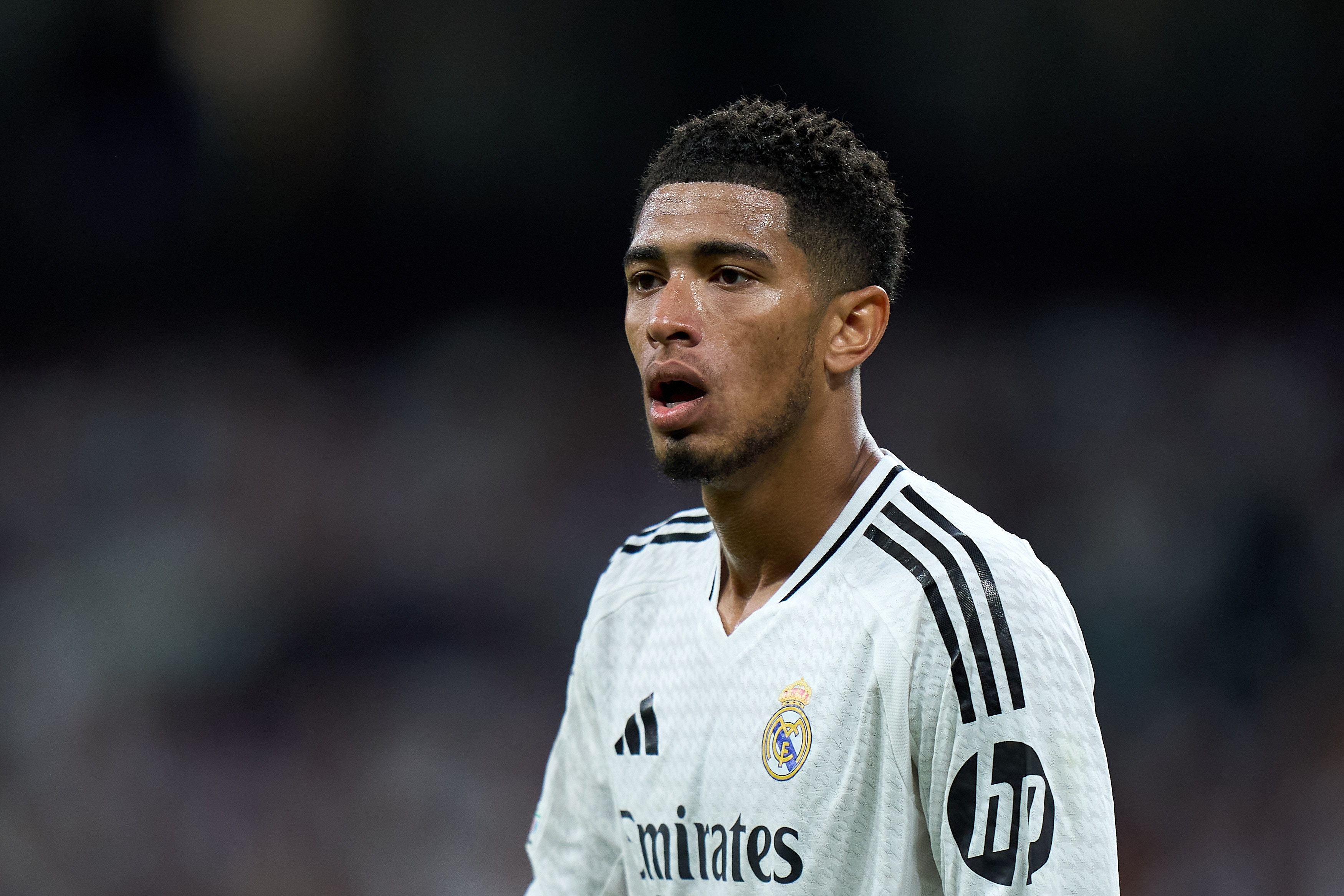 MADRID, SPAIN - SEPTEMBER 17: Jude Bellingham of Real Madrid looks on during the UEFA Champions League 2024/25 League Phase MD1 match between Real Madrid CF and VfB Stuttgart at Estadio Santiago Bernabeu on September 17, 2024 in Madrid, Spain.