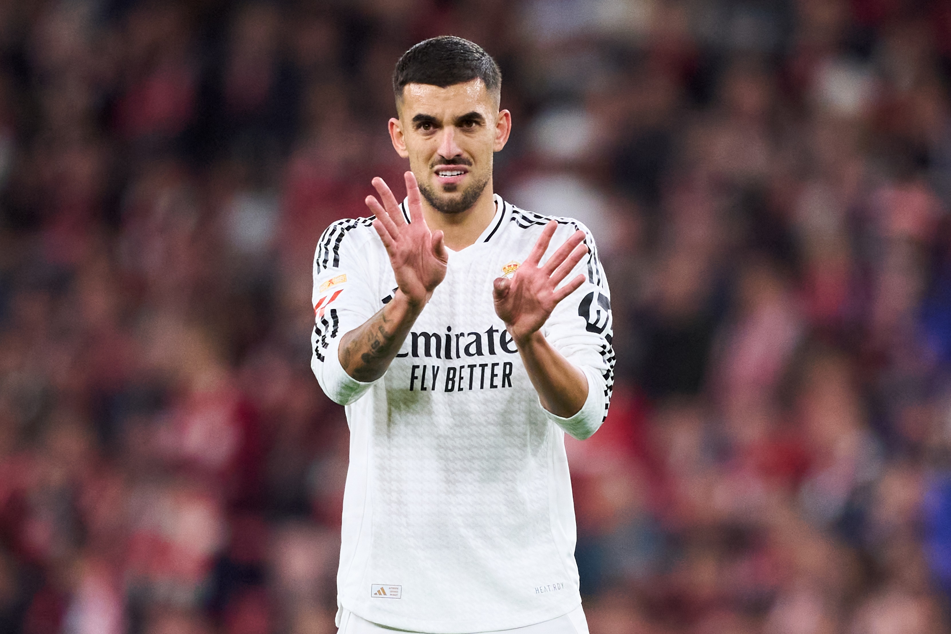 BILBAO, SPAIN - DECEMBER 04: Daniel Ceballos of Real Madrid reacts during the LaLiga match between Athletic Club and Real Madrid CF at Estadio de San Mames on December 04, 2024 in Bilbao, Spain.