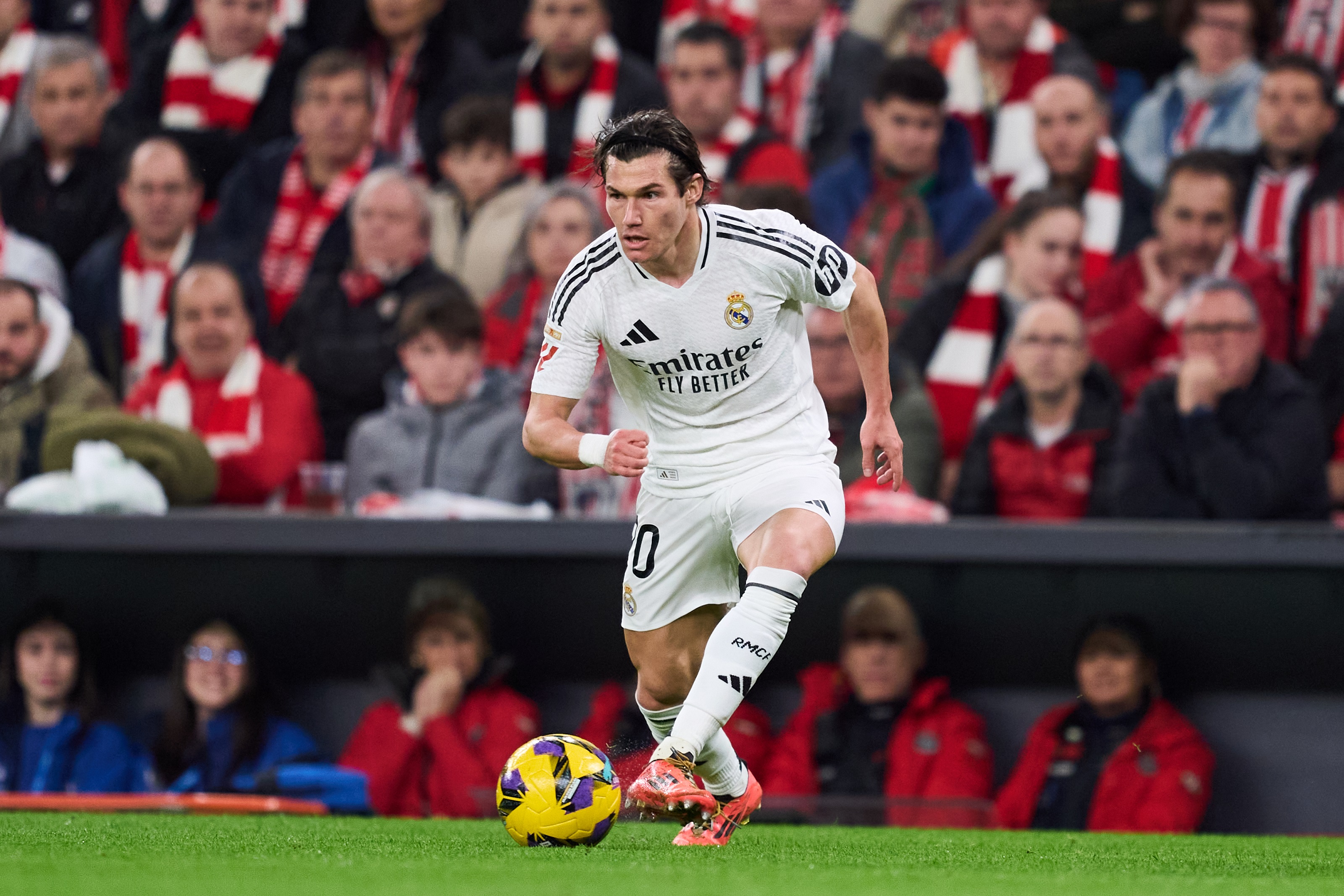 BILBAO, SPAIN - DECEMBER 04: Fran Garcia of Real Madrid in action during the LaLiga match between Athletic Club and Real Madrid CF at Estadio de San Mames on December 04, 2024 in Bilbao, Spain.