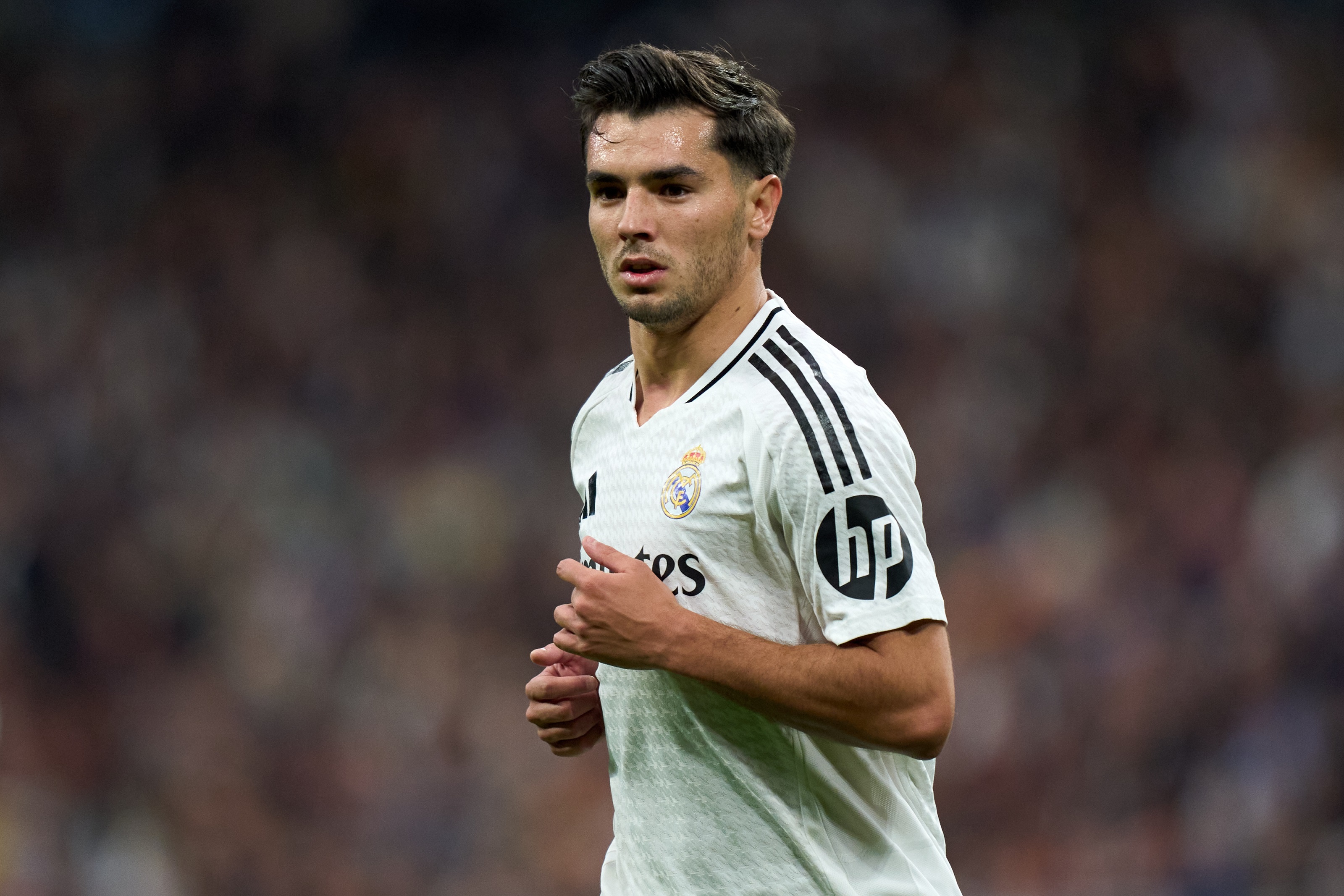 MADRID, SPAIN - JANUARY 19: Brahim Diaz of Real Madrid looks on during the LaLiga match between Real Madrid CF and UD Las Palmas at Estadio Santiago Bernabeu on January 19, 2025 in Madrid, Spain.