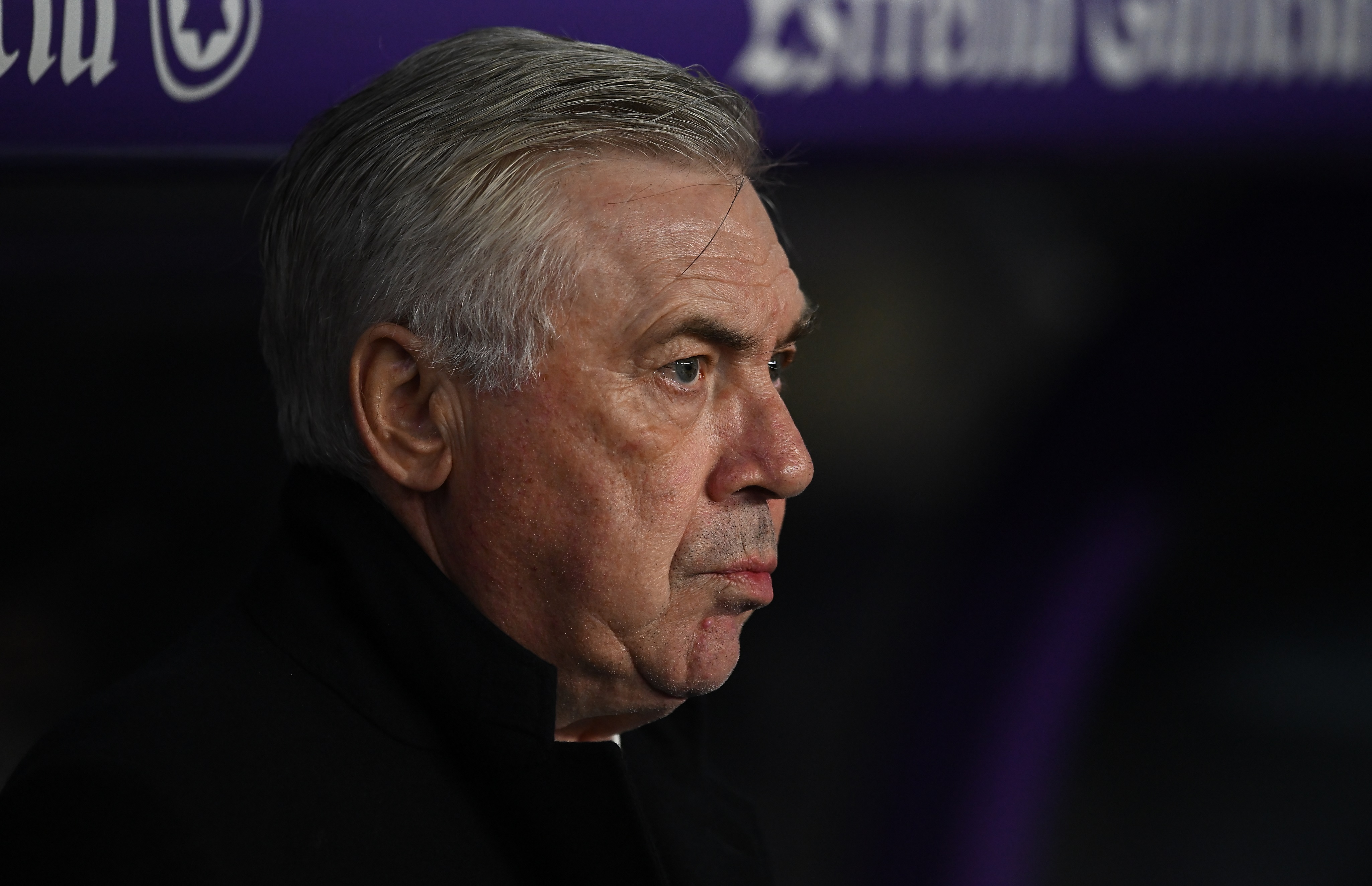 VALLADOLID, SPAIN - JANUARY 25: Carlo Ancelotti, Head Coach of Real Madrid, looks on prior to the LaLiga match between Real Valladolid CF and Real Madrid CF at Jose Zorrilla on January 25, 2025 in Valladolid, Spain.