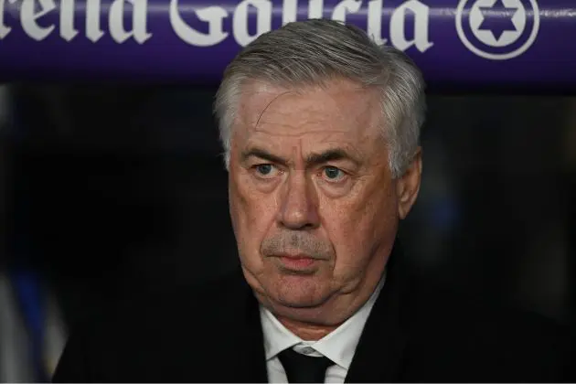 VALLADOLID, SPAIN - JANUARY 25: Carlo Ancelotti, Head Coach of Real Madrid, looks on prior to the LaLiga match between Real Valladolid CF and Real Madrid CF at Jose Zorrilla on January 25, 2025 in Valladolid, Spain.