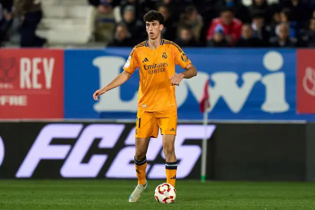 LEGANES, SPAIN - FEBRUARY 05: Jacobo Ramon of Real Madrid controls the ball during the Copa del Rey Quarter Final match between CD Leganes and Real Madrid CF at Estadio Municipal de Butarque on February 05, 2025 in Leganes, Spain.