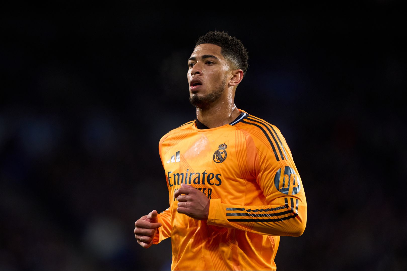 SAN SEBASTIAN, SPAIN - FEBRUARY 26: Jude Bellingham of Real Madrid looks on during the Copa del Rey Semi Final match between Real Sociedad and Real Madrid at Reale Arena on February 26, 2025 in San Sebastian, Spain.