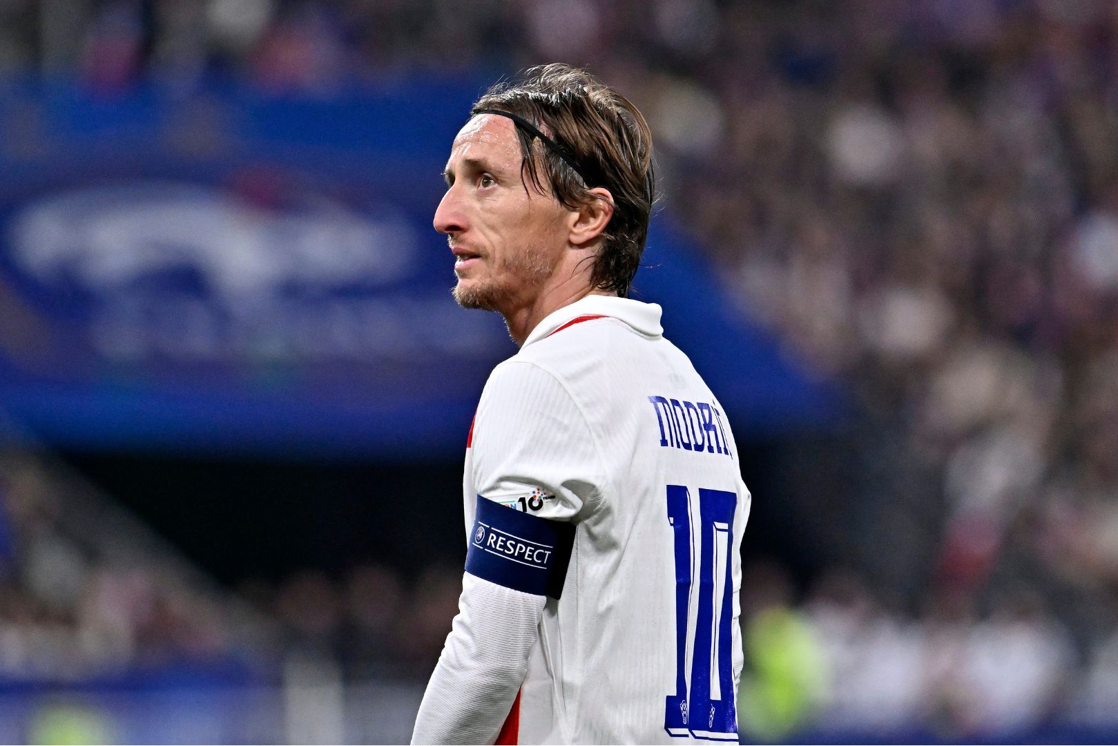 PARIS, FRANCE - MARCH 23: Lucas Modric of Croatia looks on during the UEFA Nations League Quarterfinal Leg Two match between Croatia and France at Stade de France on March 23, 2025 in Paris, France.