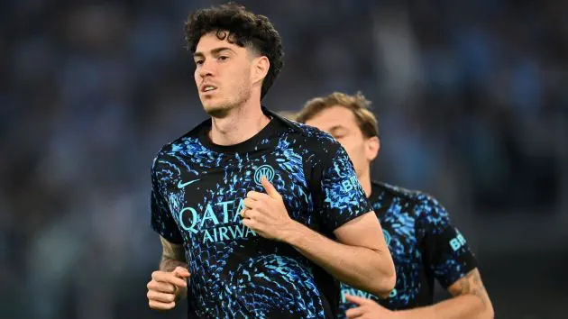 Alessandro Bastoni of FC Internazionale Milano warms up prior to the Coppa Italia Final match between SS Lazio and FC Internazionale at Stadio Olimpico on May 13, 2026 in Rome, Italy.