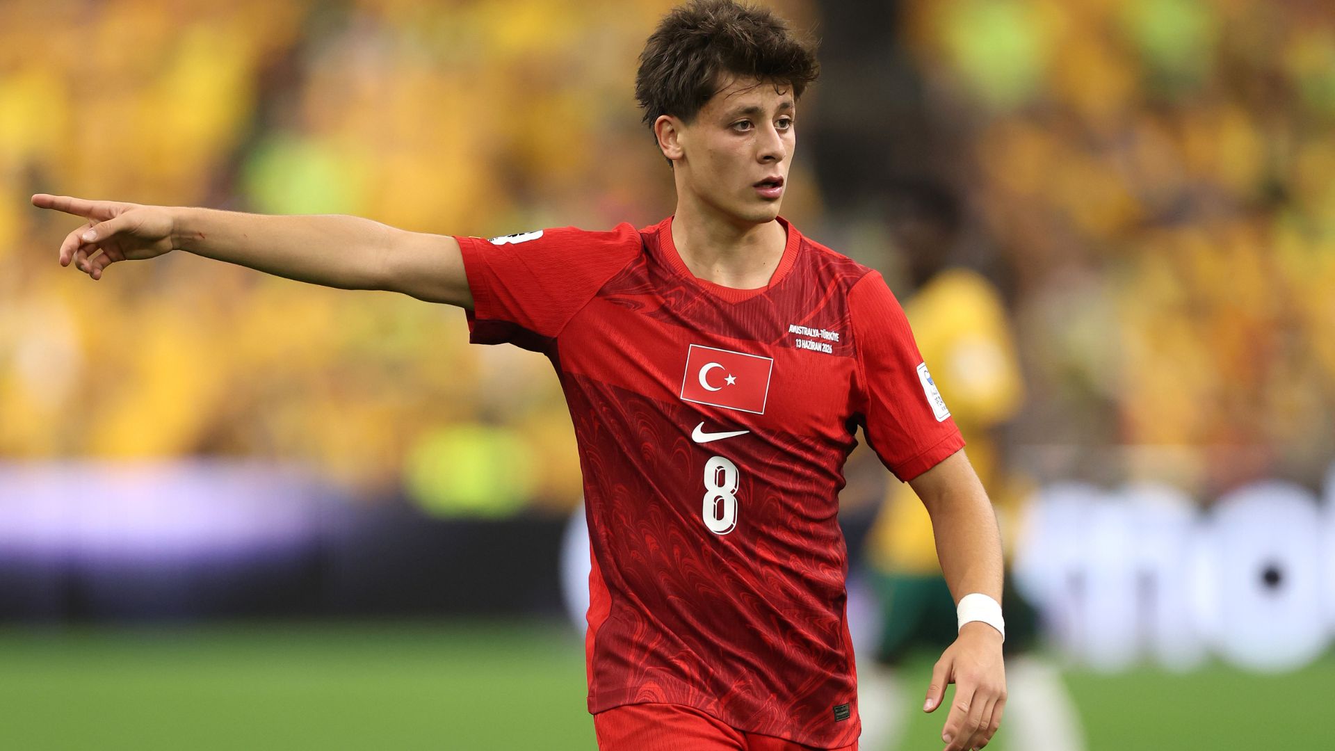 Arda Guler of Türkiye reacts during the FIFA World Cup 2026 Group D match between Australia and Türkiye at BC Place Vancouver on June 13, 2026 in Vancouver, British Columbia.