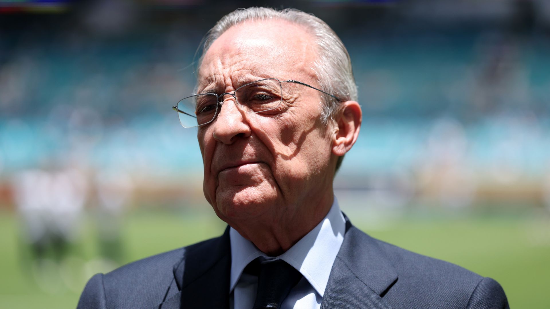President of Real Madrid Florentino Pérez looks on prior to the FIFA Club World Cup 2025 group H match between Real Madrid CF and Al Hilal at Hard Rock Stadium on June 18, 2025 in Miami Gardens, Florida.
