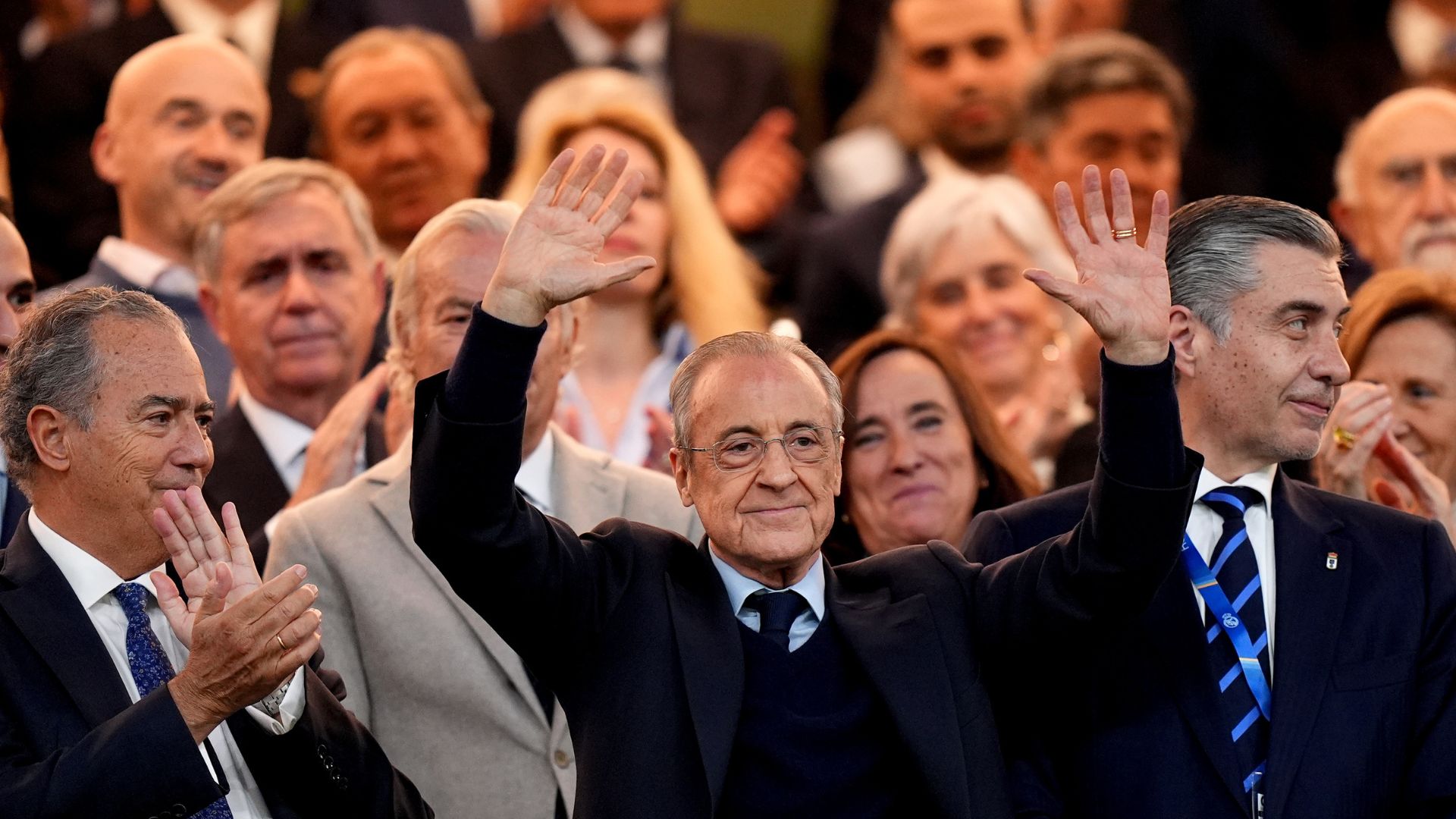 Florentino Perez, President of Real Madrid, in attendance for the LaLiga EA Sports match between Real Madrid CF and Real Oviedo at Estadio Santiago Bernabeu on May 14, 2026 in Madrid, Spain.