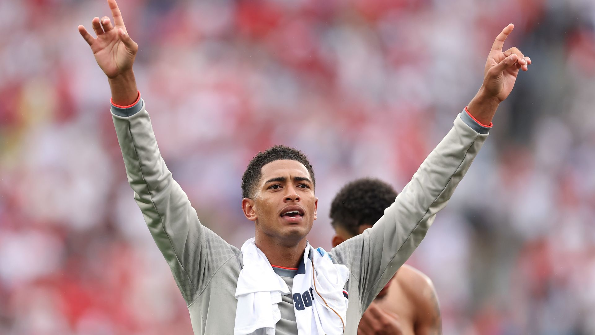 Jude Bellingham #10 of England applauds fans after the 2-0 win during the FIFA World Cup 2026 Group L match between Panama and England at New York New Jersey Stadium on June 27, 2026 in East Rutherford, New Jersey.