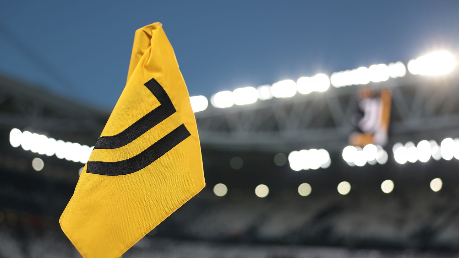 A Juventus branded corner flag is seen in a general view of the stadium prior to the Serie A TIM match between Juventus and US Lecce at Allianz Stadium on September 26, 2023 in Turin, Italy.