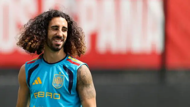Marc Cucurella #24 of Spain reacts during the training at Baylor School on June 16, 2026 in Chattanooga, Tennessee.
