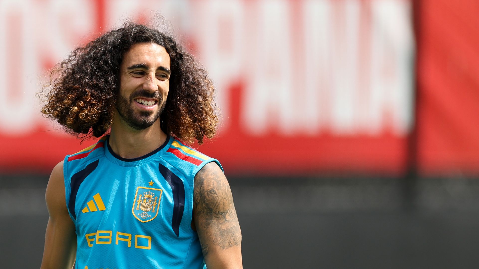 Marc Cucurella #24 of Spain reacts during the training at Baylor School on June 16, 2026 in Chattanooga, Tennessee.