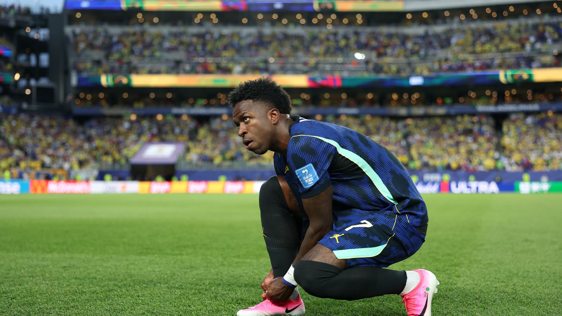 Vinicius Junior #7 of Brazil during the FIFA World Cup 2026 Group C match between Brazil and Haiti at Philadelphia Stadium on June 19, 2026 in Philadelphia, Pennsylvania.
