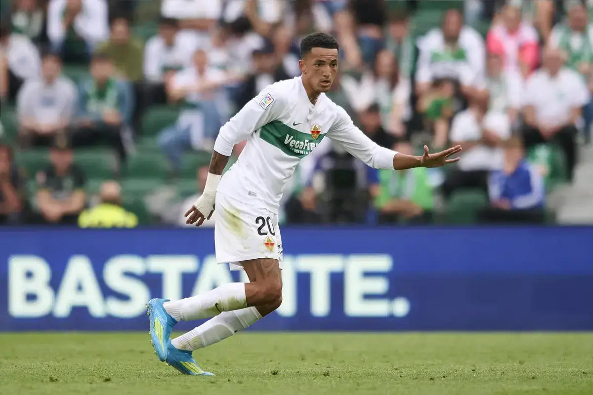 April 11, 2026, Elche, Alicante, Spain: Alvaro Rodriguez of Elche CF looks on during the Spanish League, LaLiga EA Sports, football match played between Elche CF and Valencia CF at Estadio Manuel Martinez Valero on April 11, 2026 in Elche, Alicante, Spain.