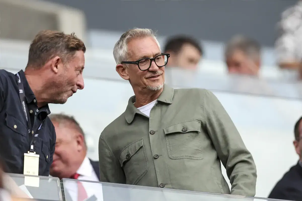 Gary Lineker in the stand during the Fulham FC v Manchester United FC English Premier League match at Craven Cottage, London, United Kingdom on 24 August 2025