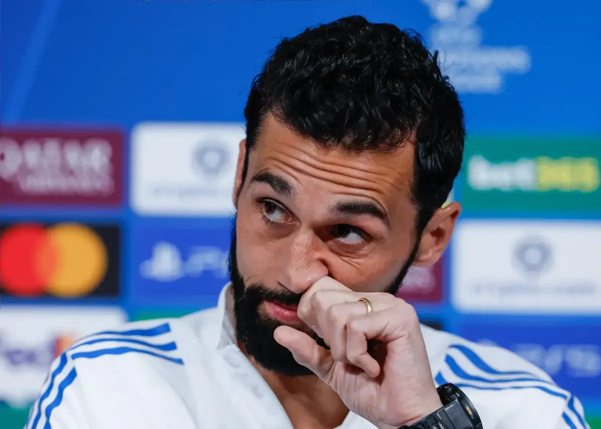 Alvaro Arbeloa head coach of Real Madrid speaks with the press during the press conference/training at the Academy Stadium, Manchester. Picture date: 16th March 2026.
