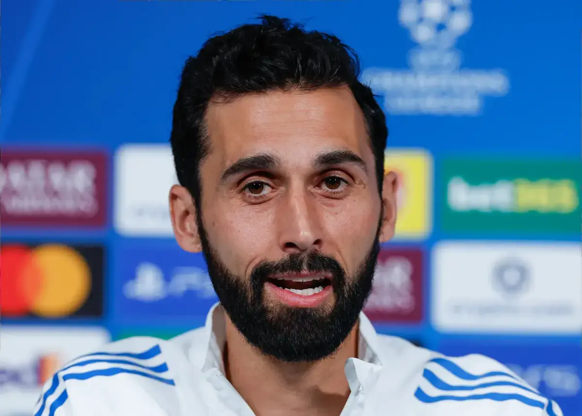 Alvaro Arbeloa head coach of Real Madrid speaks with the press during the press conference/training at the Academy Stadium, Manchester. Picture date: 16th March 2026.