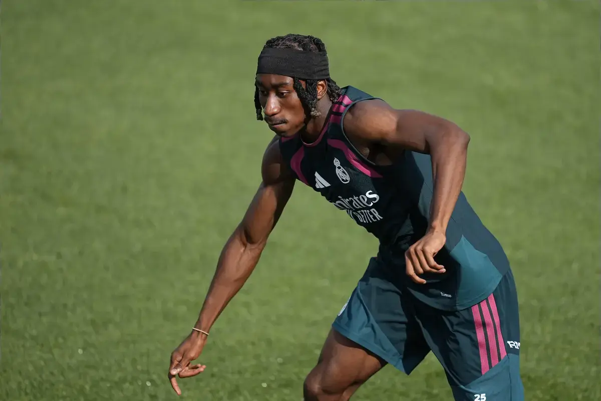 August 21, 2026, Valdebebas, Madrid, Spain: Yan Diomande during the training day of Real Madrid ahead the Spanish League, LaLiga EA Sports, football match against RC Espanyol de Barcelona at Ciudad Deportiva Real Madrid on August 21, 2026, in Valdebebas, Madrid, Spain.