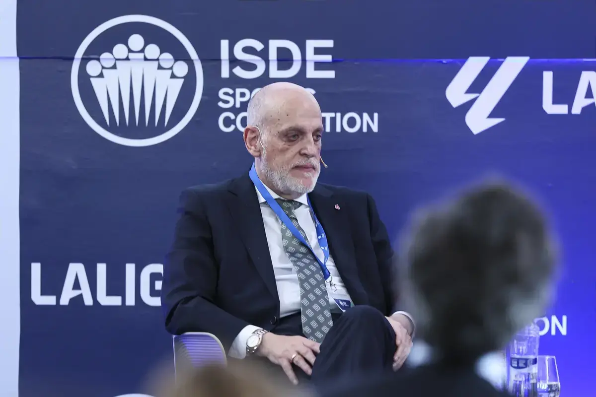 May 21, 2026, Madrid, Madrid, Spain: Javier Tebas, president of LaLiga, participates in a discussion on “technology, Piracy, and Artificial Intelligence in Sports” during the ISDE Sports Convention at the Official College of Architects of Madrid on May 21, 2026, in Madrid, Spain.